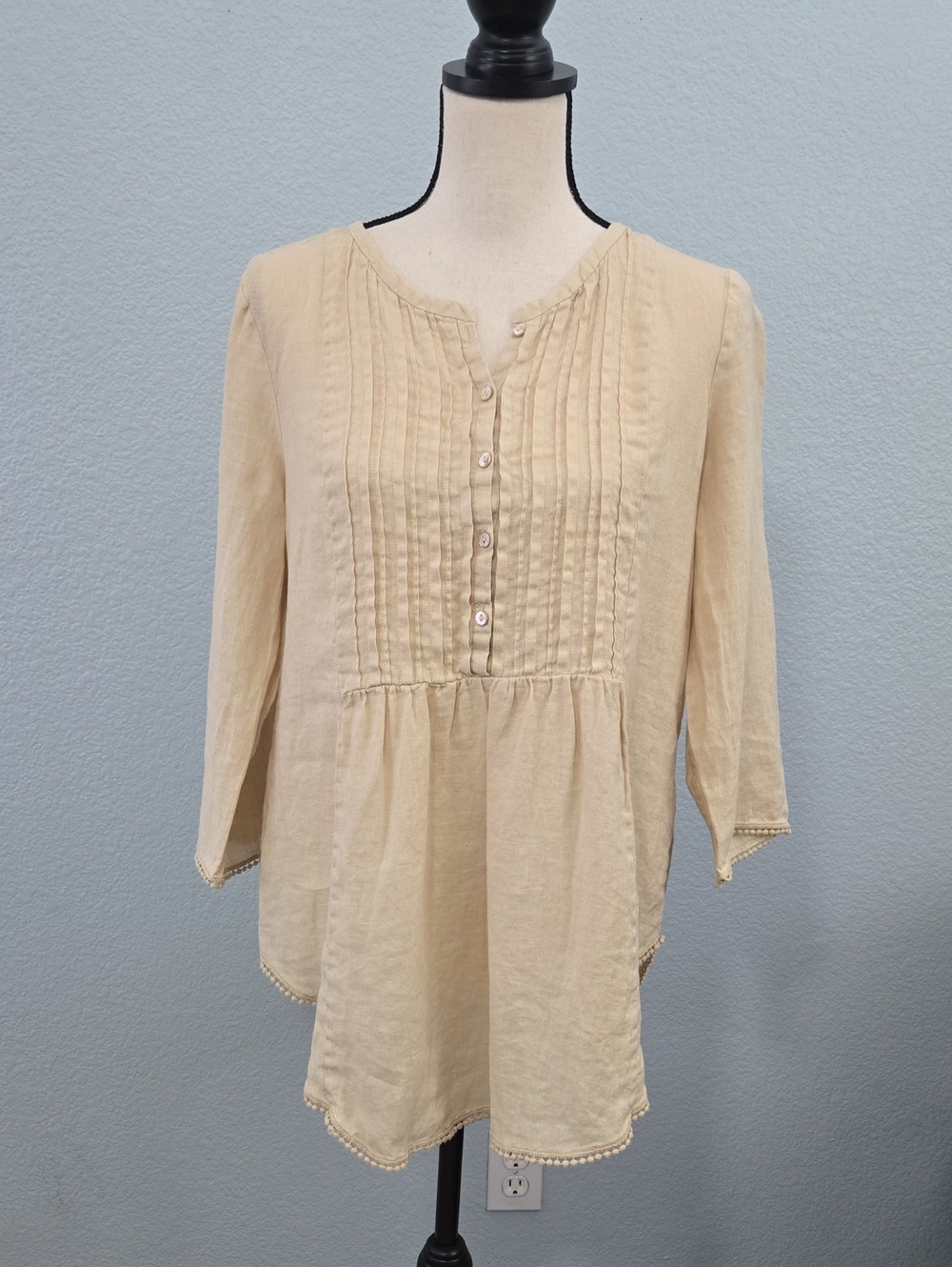 CALYPSO ST BARTH Pintuck Peasant Tunic Henley Cotton Sz Medium Cotton